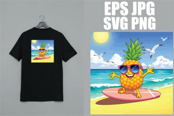 Cute Surfing Pineapple SVG Graphics
